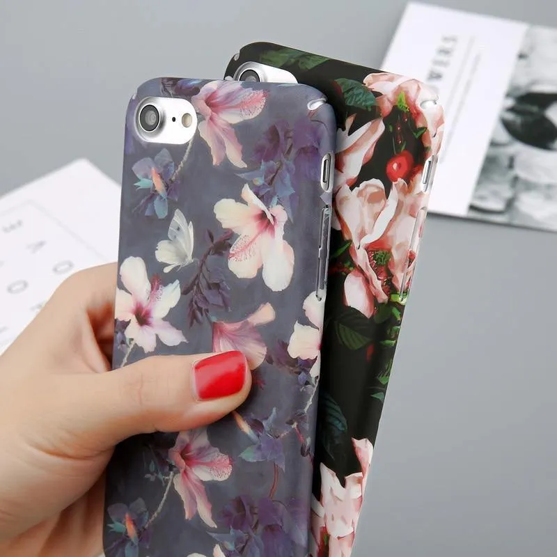 USLION Hülle für iPhone 7 6 X XR XS Max Blume Kirschbaum Harte PC Handyhüllen Bonbonfarben Blätter Hülle für iPhone 6 6s 7 8 Plus