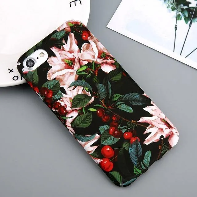 USLION Hülle für iPhone 7 6 X XR XS Max Blume Kirschbaum Harte PC Handyhüllen Bonbonfarben Blätter Hülle für iPhone 6 6s 7 8 Plus
