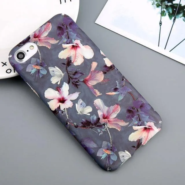 USLION Hülle für iPhone 7 6 X XR XS Max Blume Kirschbaum Harte PC Handyhüllen Bonbonfarben Blätter Hülle für iPhone 6 6s 7 8 Plus