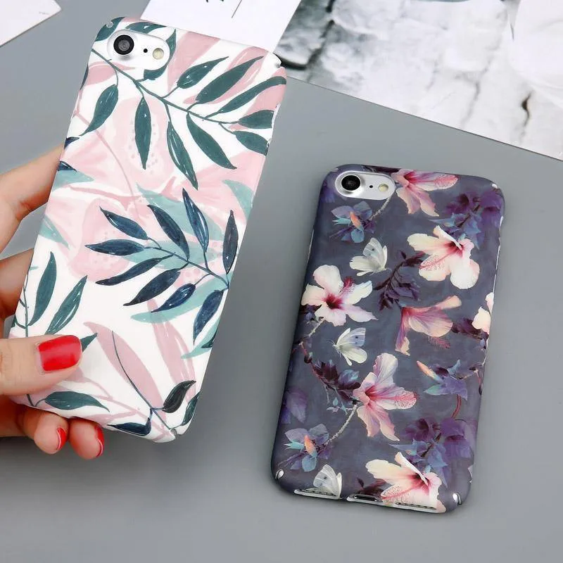 USLION Hülle für iPhone 7 6 X XR XS Max Blume Kirschbaum Harte PC Handyhüllen Bonbonfarben Blätter Hülle für iPhone 6 6s 7 8 Plus