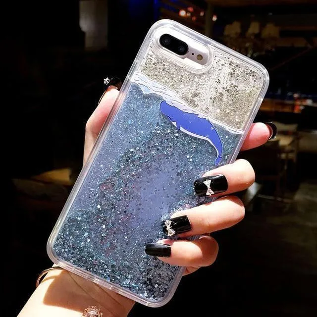 USLION Glitter Bottle Quicksand Dynamische Telefonhülle für iPhone X XS Max XR Bling Fließende Liebesherzhülle für iPhone 8 7 6 6s Plus