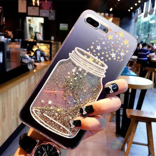USLION Glitter Bottle Quicksand Dynamische Telefonhülle für iPhone X XS Max XR Bling Fließende Liebesherzhülle für iPhone 8 7 6 6s Plus