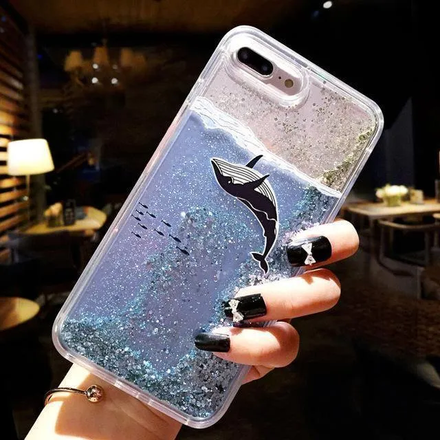 USLION Glitter Bottle Quicksand Dynamische Telefonhülle für iPhone X XS Max XR Bling Fließende Liebesherzhülle für iPhone 8 7 6 6s Plus