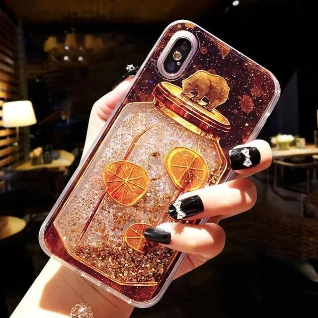 USLION Glitter Bottle Quicksand Dynamische Telefonhülle für iPhone X XS Max XR Bling Fließende Liebesherzhülle für iPhone 8 7 6 6s Plus