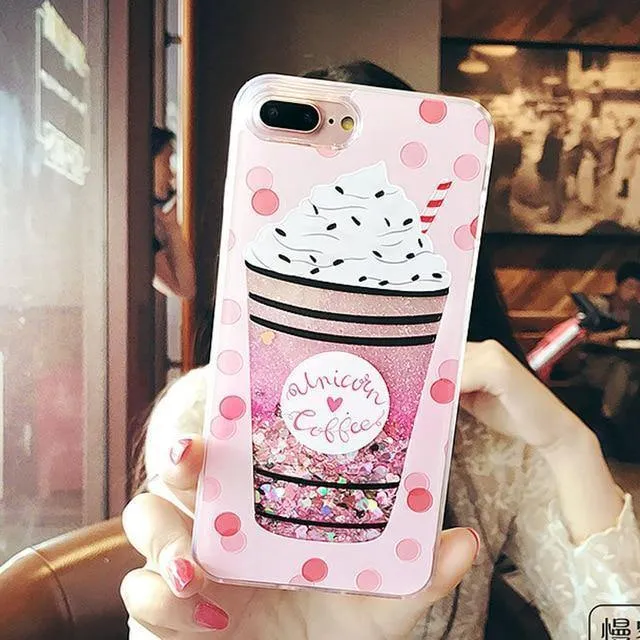 USLION Glitter Bottle Quicksand Dynamische Telefonhülle für iPhone X XS Max XR Bling Fließende Liebesherzhülle für iPhone 8 7 6 6s Plus