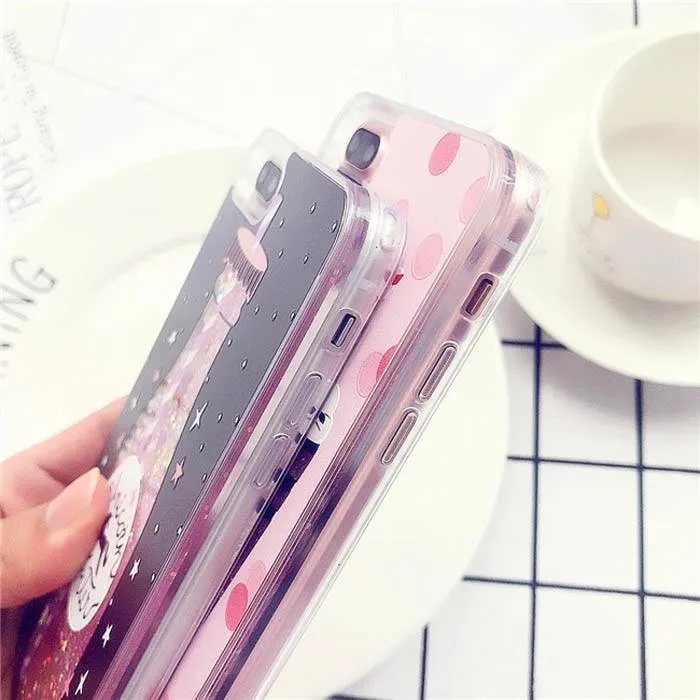 USLION Glitter Bottle Quicksand Dynamische Telefonhülle für iPhone X XS Max XR Bling Fließende Liebesherzhülle für iPhone 8 7 6 6s Plus