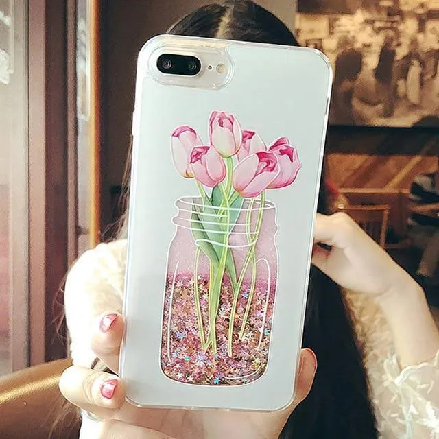 USLION Glitter Bottle Quicksand Dynamische Telefonhülle für iPhone X XS Max XR Bling Fließende Liebesherzhülle für iPhone 8 7 6 6s Plus