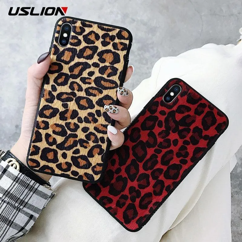 USLION Winter Warm Plüsch Fall Für iPhone XS MAX XR X Pelzigen Leopard Print Telefon Fällen Für iPhone 7 8 6 6s Plus Soft Cover Coque