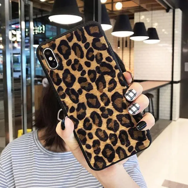 USLION Winter Warm Plüsch Fall Für iPhone XS MAX XR X Pelzigen Leopard Print Telefon Fällen Für iPhone 7 8 6 6s Plus Soft Cover Coque