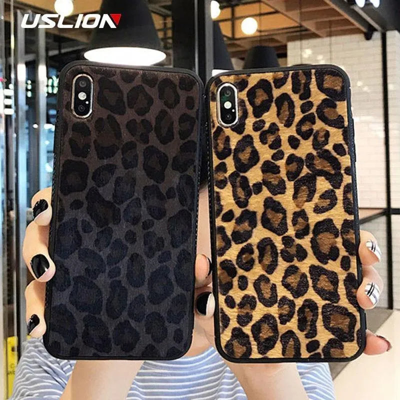 USLION Winter Warm Plüsch Fall Für iPhone XS MAX XR X Pelzigen Leopard Print Telefon Fällen Für iPhone 7 8 6 6s Plus Soft Cover Coque