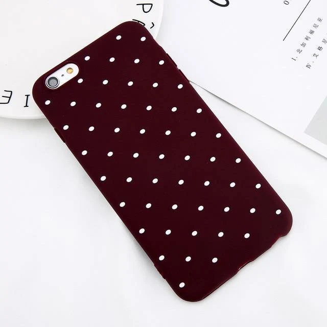 USLION Wine Red Ploka Dots Phone Case For iPhone 6 6s Plus XS Max Wave Point Cover Soft TPU Case For iPhone XR X 8 7 Plus 5 S SE