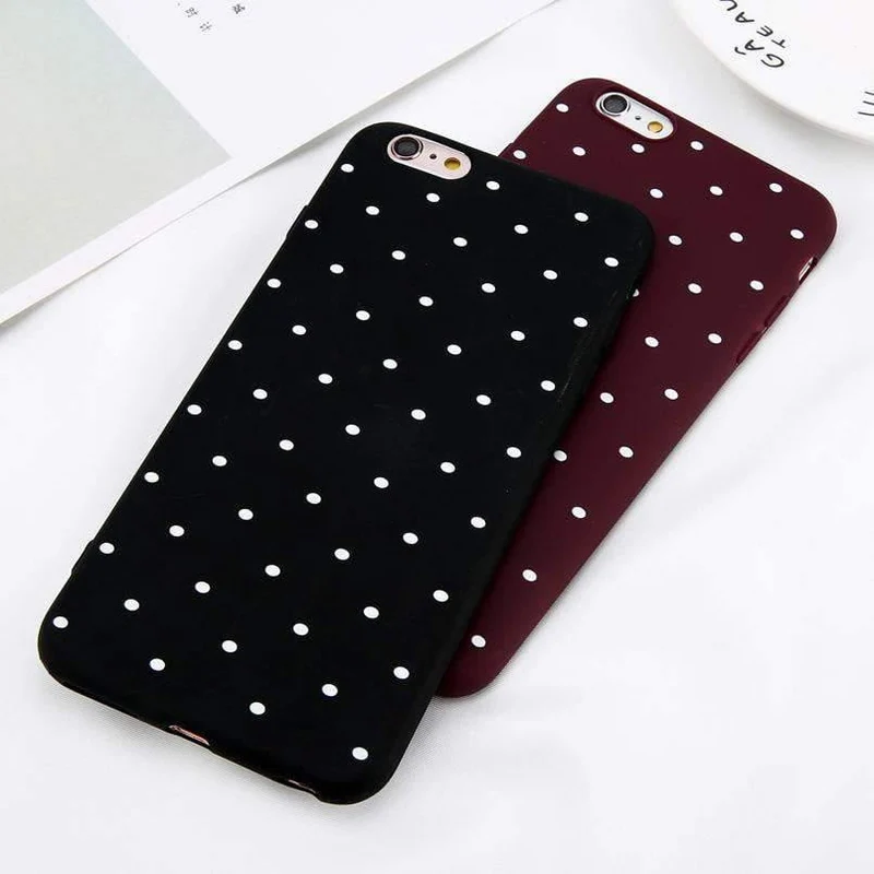 USLION Wine Red Ploka Dots Phone Case For iPhone 6 6s Plus XS Max Wave Point Cover Soft TPU Case For iPhone XR X 8 7 Plus 5 S SE