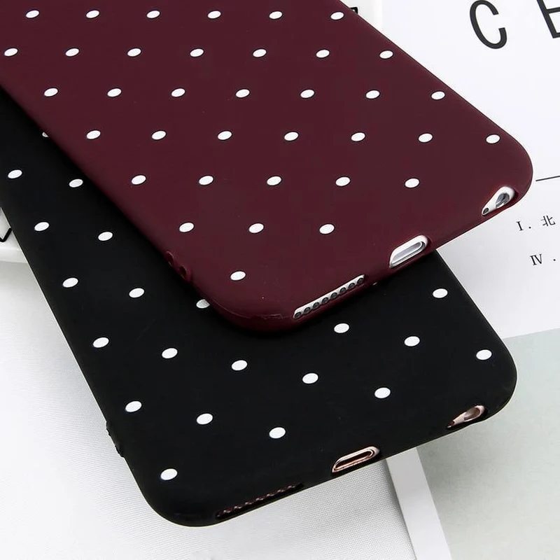 USLION Wine Red Ploka Dots Phone Case For iPhone 6 6s Plus XS Max Wave Point Cover Soft TPU Case For iPhone XR X 8 7 Plus 5 S SE