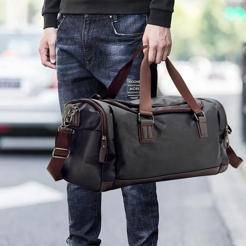Lässige Reisetasche aus PU-Leder für Herren, große Reisetaschen mit großem Fassungsvermögen, schwarze Umhängetasche für Herren, Tragetasche JXY815