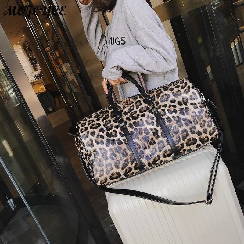 Frauen Sling Schulter Handtasche Große Kapazität Leopard Crossbody Reisetaschen PU Leder Weekend Duffel Messenger Bag Bolsas
