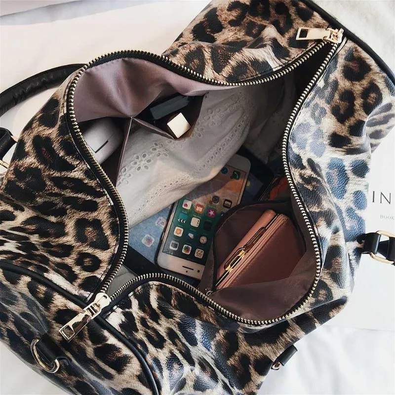 Frauen Sling Schulter Handtasche Große Kapazität Leopard Crossbody Reisetaschen PU Leder Weekend Duffel Messenger Bag Bolsas
