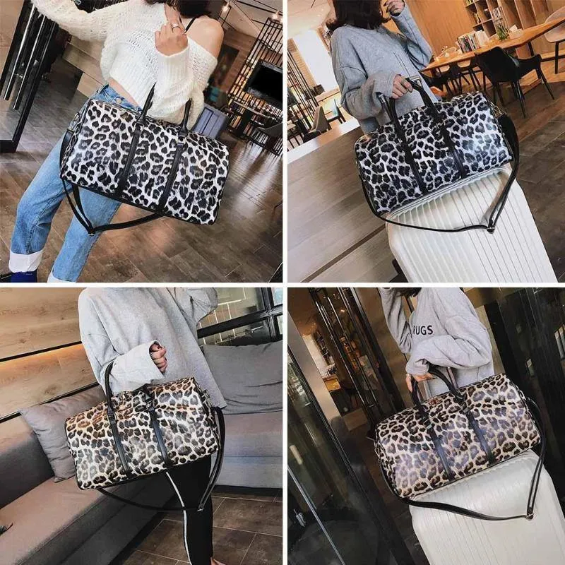 Frauen Sling Schulter Handtasche Große Kapazität Leopard Crossbody Reisetaschen PU Leder Weekend Duffel Messenger Bag Bolsas