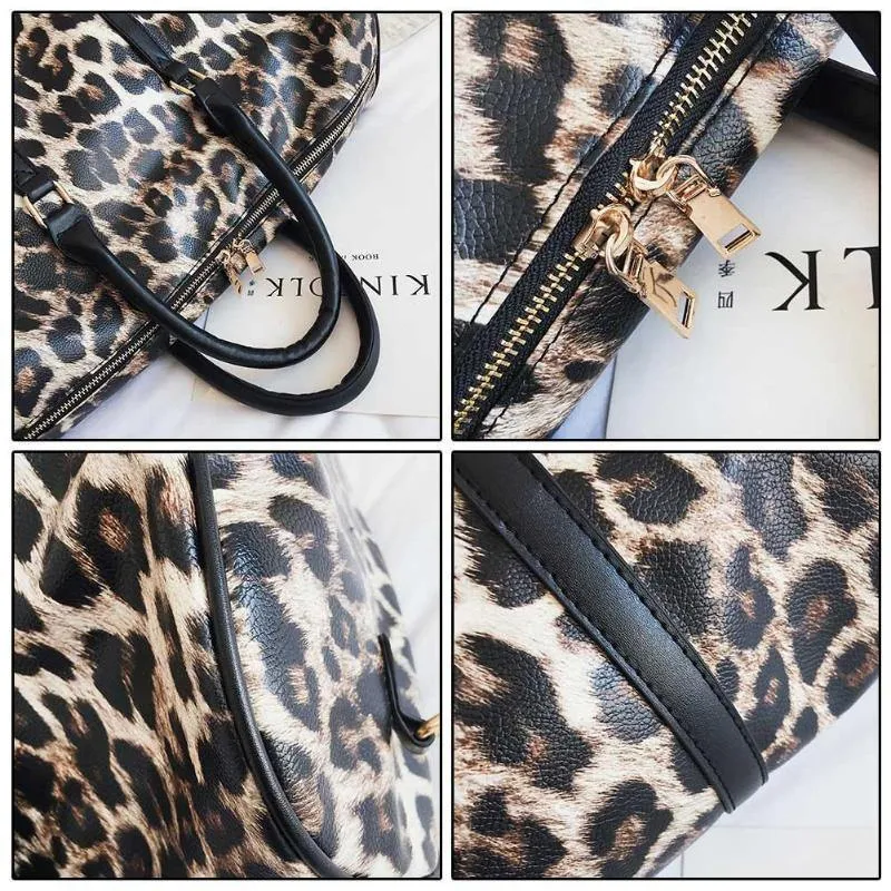 Frauen Sling Schulter Handtasche Große Kapazität Leopard Crossbody Reisetaschen PU Leder Weekend Duffel Messenger Bag Bolsas
