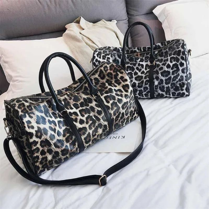 Frauen Sling Schulter Handtasche Große Kapazität Leopard Crossbody Reisetaschen PU Leder Weekend Duffel Messenger Bag Bolsas