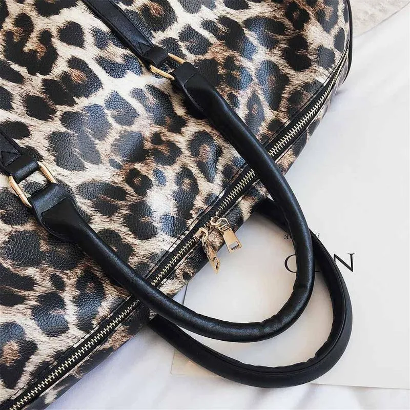 Frauen Sling Schulter Handtasche Große Kapazität Leopard Crossbody Reisetaschen PU Leder Weekend Duffel Messenger Bag Bolsas