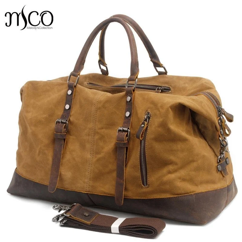 Vintage gewachste Canvas Männer Travel Duffel große Kapazität geöltes Leder Military Weekend Bag grundlegende Reisetasche Tote Reisetaschen