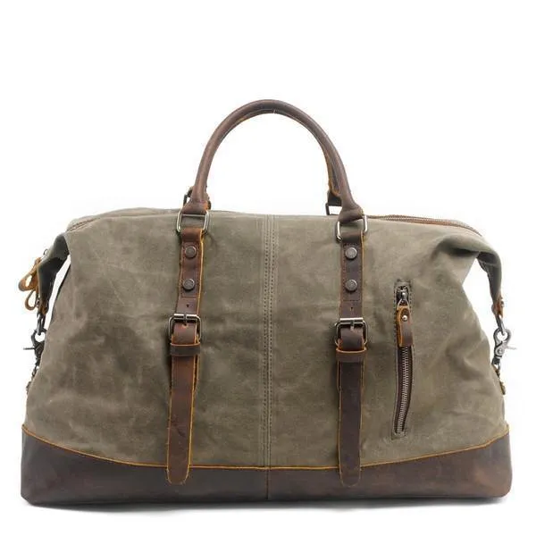 Vintage gewachste Canvas Männer Travel Duffel große Kapazität geöltes Leder Military Weekend Bag grundlegende Reisetasche Tote Reisetaschen