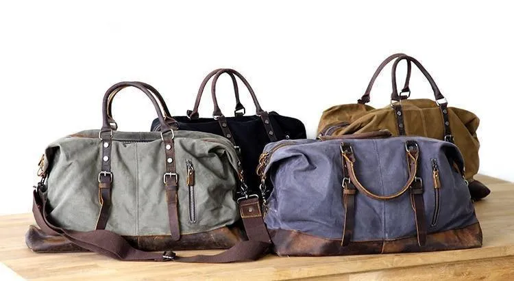 Vintage gewachste Canvas Männer Travel Duffel große Kapazität geöltes Leder Military Weekend Bag grundlegende Reisetasche Tote Reisetaschen