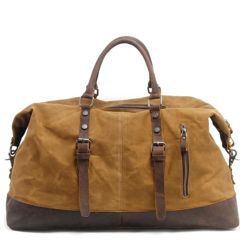 Vintage gewachste Canvas Männer Travel Duffel große Kapazität geöltes Leder Military Weekend Bag grundlegende Reisetasche Tote Reisetaschen