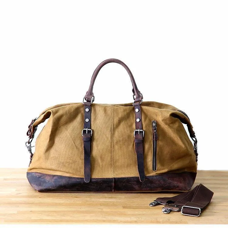 Vintage gewachste Canvas Männer Travel Duffel große Kapazität geöltes Leder Military Weekend Bag grundlegende Reisetasche Tote Reisetaschen