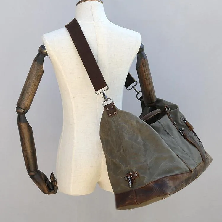 Vintage gewachste Canvas Männer Travel Duffel große Kapazität geöltes Leder Military Weekend Bag grundlegende Reisetasche Tote Reisetaschen