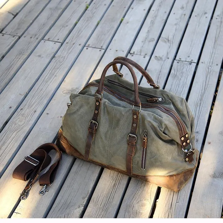 Vintage gewachste Canvas Männer Travel Duffel große Kapazität geöltes Leder Military Weekend Bag grundlegende Reisetasche Tote Reisetaschen