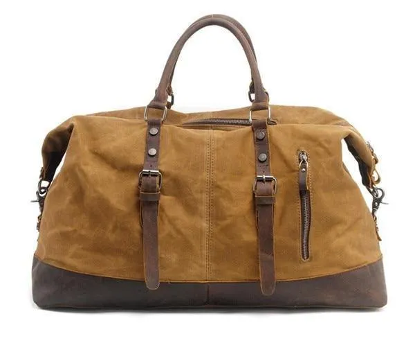 Vintage gewachste Canvas Männer Travel Duffel große Kapazität geöltes Leder Military Weekend Bag grundlegende Reisetasche Tote Reisetaschen