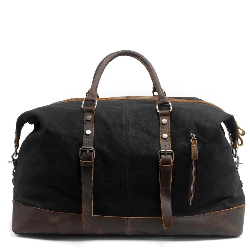 Vintage gewachste Canvas Männer Travel Duffel große Kapazität geöltes Leder Military Weekend Bag grundlegende Reisetasche Tote Reisetaschen