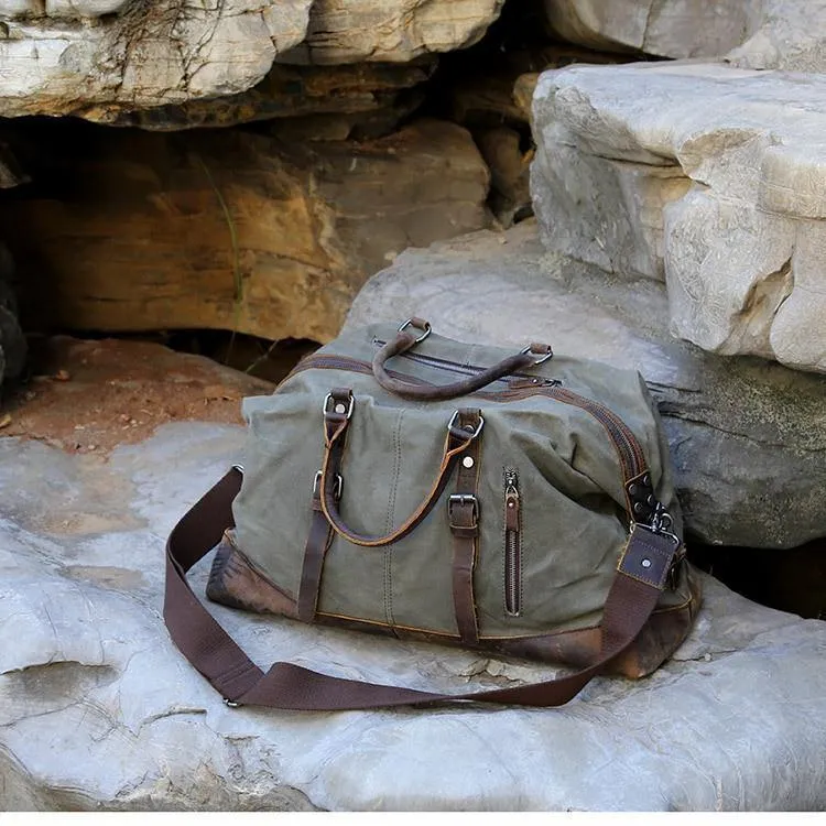 Vintage gewachste Canvas Männer Travel Duffel große Kapazität geöltes Leder Military Weekend Bag grundlegende Reisetasche Tote Reisetaschen