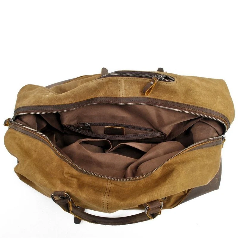 Vintage gewachste Canvas Männer Travel Duffel große Kapazität geöltes Leder Military Weekend Bag grundlegende Reisetasche Tote Reisetaschen