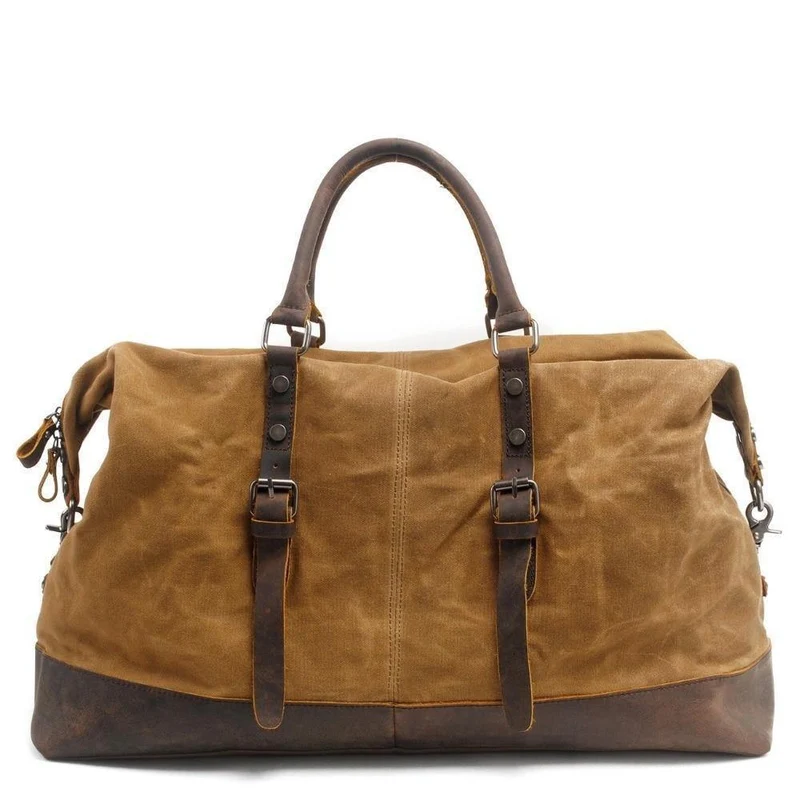 Vintage gewachste Canvas Männer Travel Duffel große Kapazität geöltes Leder Military Weekend Bag grundlegende Reisetasche Tote Reisetaschen