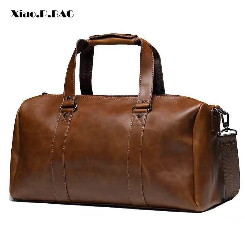 Vintage Crazy Horse PU-Leder Herren Reisetaschen Gepäck Reisetasche Leder Herren Reisetaschen Große Herren Wochenendtasche