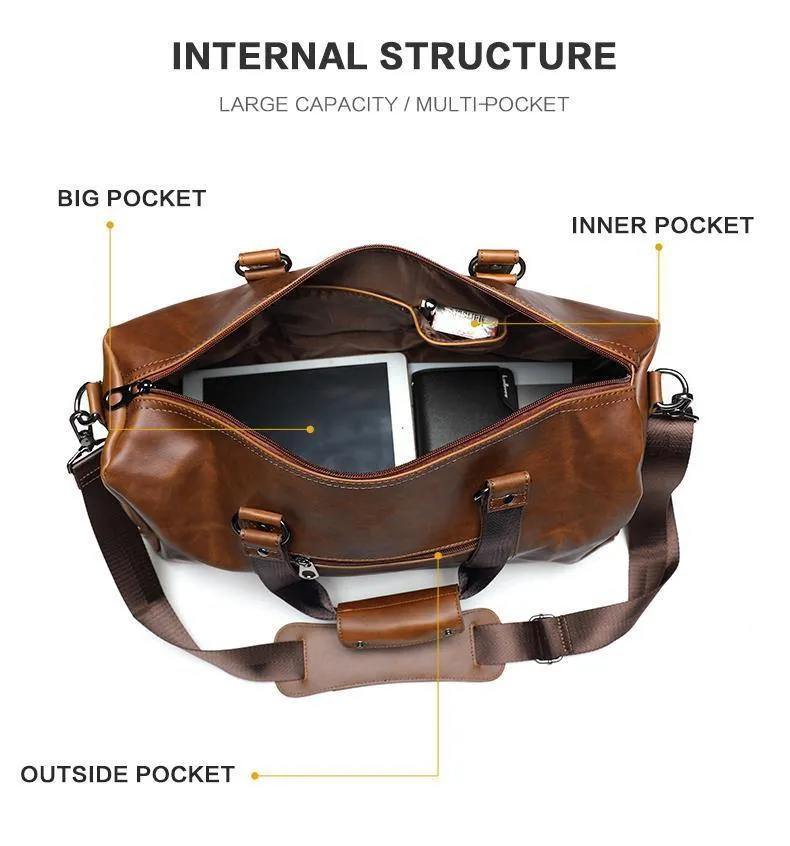 Vintage Crazy Horse PU-Leder Herren Reisetaschen Gepäck Reisetasche Leder Herren Reisetaschen Große Herren Wochenendtasche