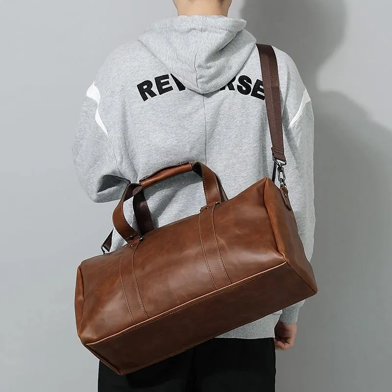 Vintage Crazy Horse PU-Leder Herren Reisetaschen Gepäck Reisetasche Leder Herren Reisetaschen Große Herren Wochenendtasche