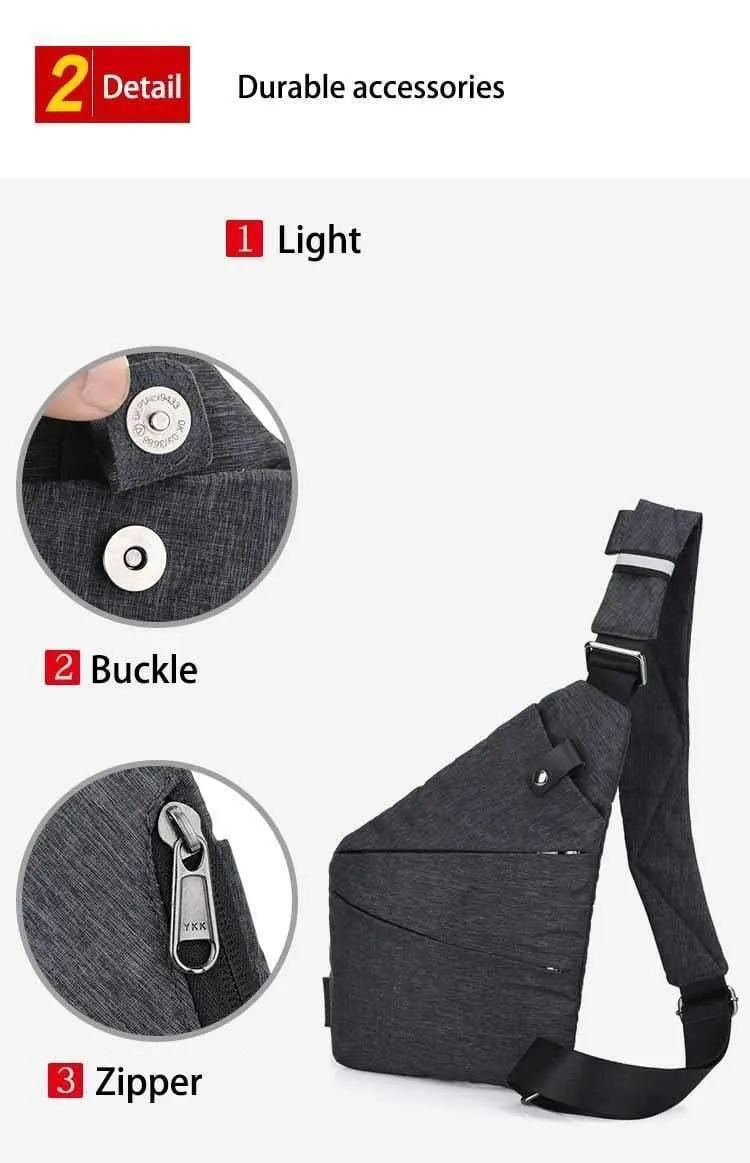 Anti-Diebstahl-Canvas Brusttasche Männer Sport Single Shoulder Reisetaschen Umhängetasche für Männer Black bolso hombre
