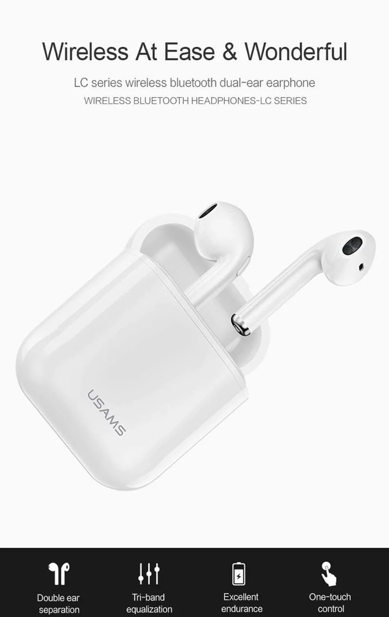 TWS Kabelloses Bluetooth-Kopfhörer-Headset für iPhone Xs Max XR 7 8, USAMS Bluetooth-Kopfhörer für Samsung Xiaomi mit Ladebox