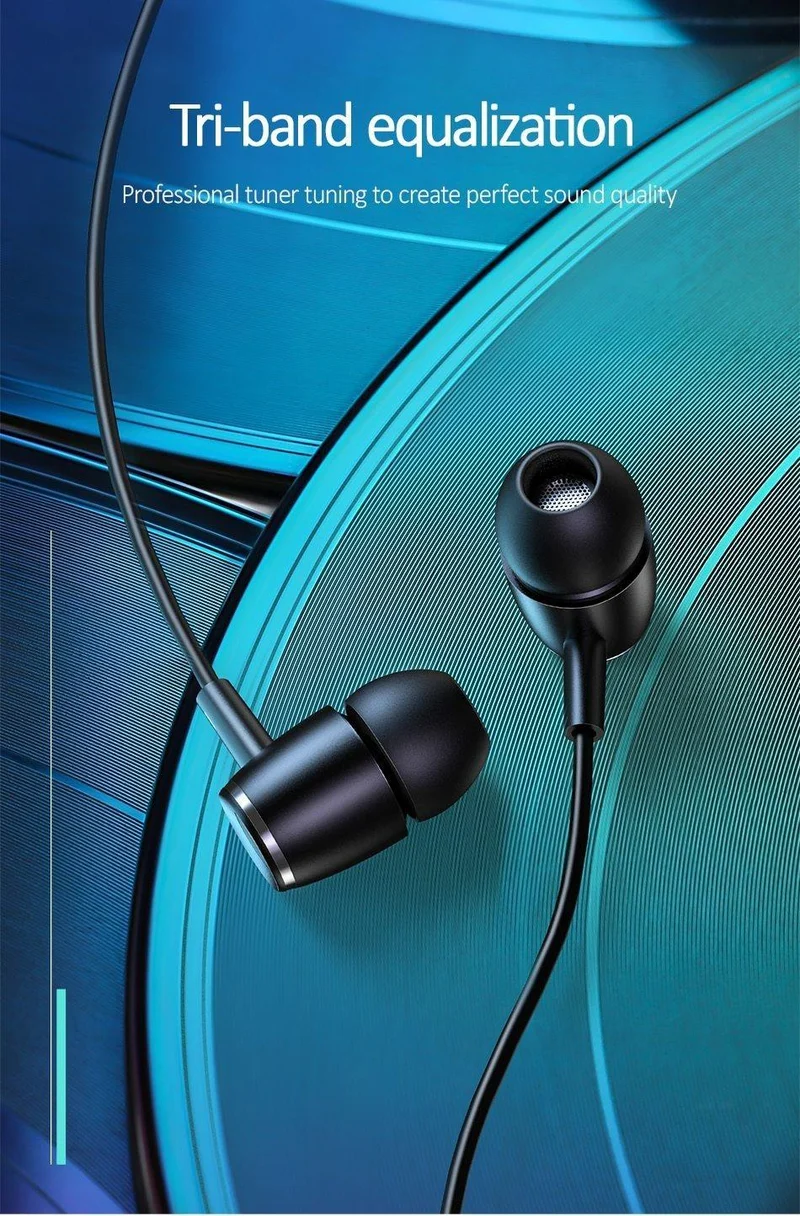 EP-26 Tiffany Blue In-Ear-Ohrhörer aus Metall, USAMS 3.5 mm Hifi-Ohrhörer, Bass-Kopfhörer, Stereo-Headset, In-Ear-Kopfhörer mit Kabel und Mikrofon