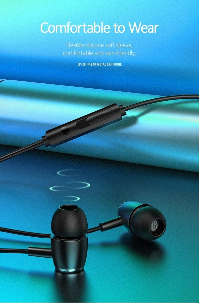 EP-26 Tiffany Blue In-Ear-Ohrhörer aus Metall, USAMS 3.5 mm Hifi-Ohrhörer, Bass-Kopfhörer, Stereo-Headset, In-Ear-Kopfhörer mit Kabel und Mikrofon
