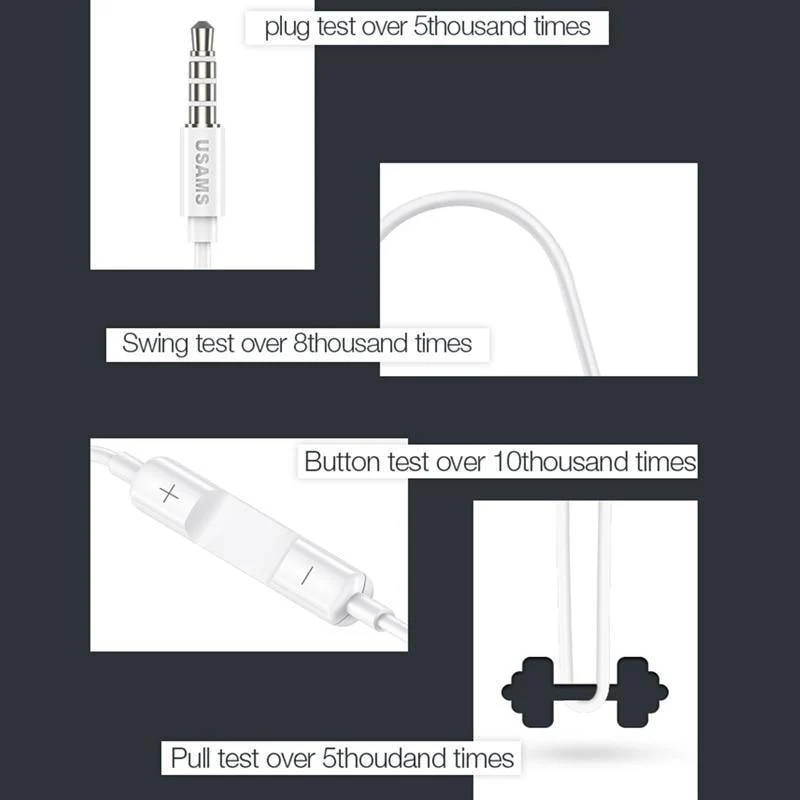 Hifi-Ohrhörer In-Ear 3.5 mm Original USAMS AUX mit Mikrofonkabelsteuerung für iPhone Xiaomi Mobiltelefon MP3-Kopfhörer