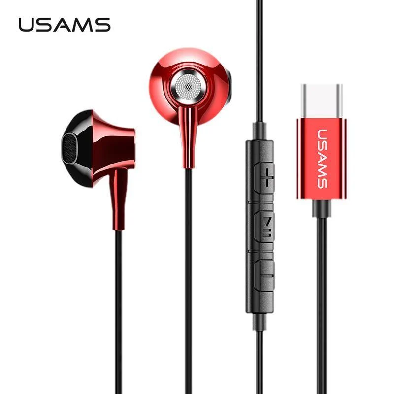 USAMS Metall Typ C In-Ear-Kopfhörer Hochwertiges Hifi-Stereo-Headset Mikrofon Kabelgebundener In-Ear-Kopfhörer Typ C für Samsung Huawei LG