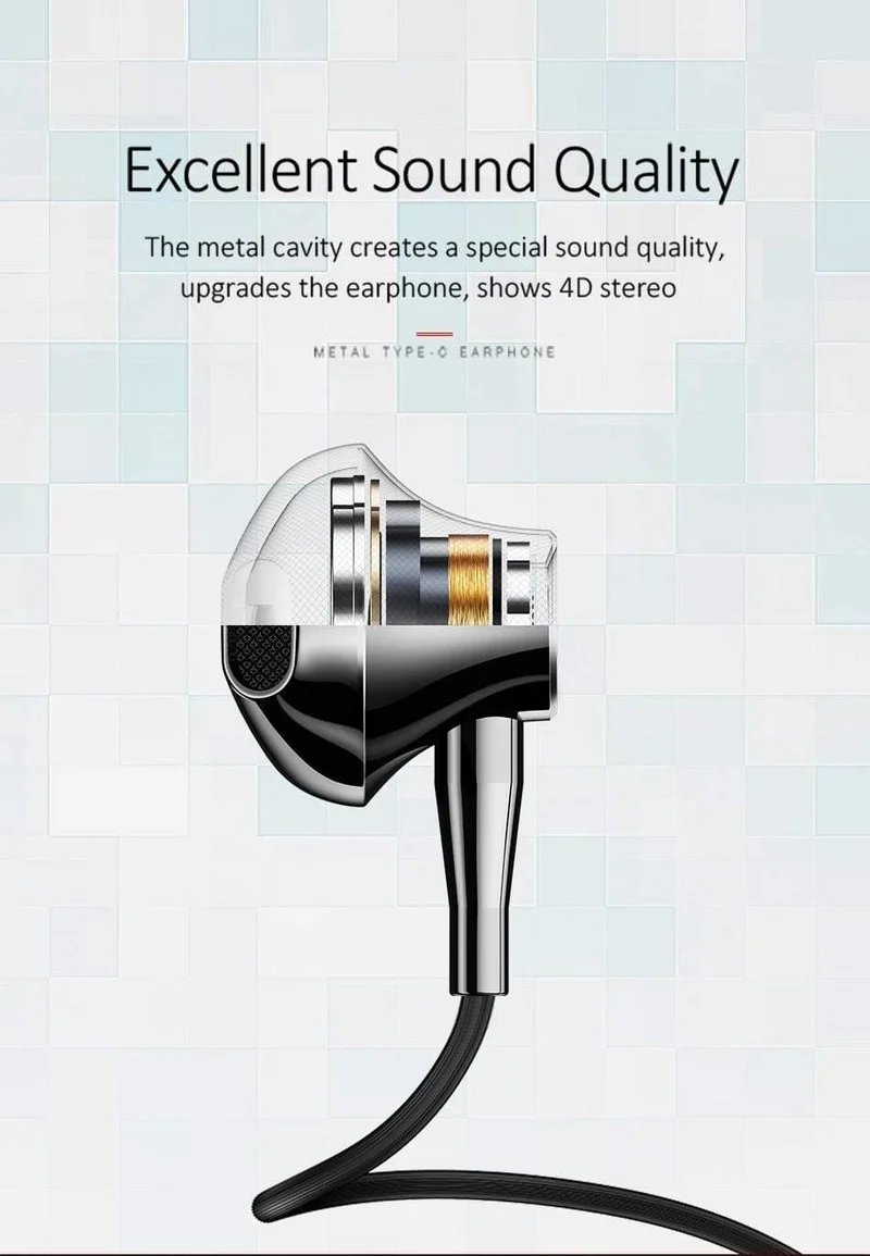 USAMS Metall Typ C In-Ear-Kopfhörer Hochwertiges Hifi-Stereo-Headset Mikrofon Kabelgebundener In-Ear-Kopfhörer Typ C für Samsung Huawei LG