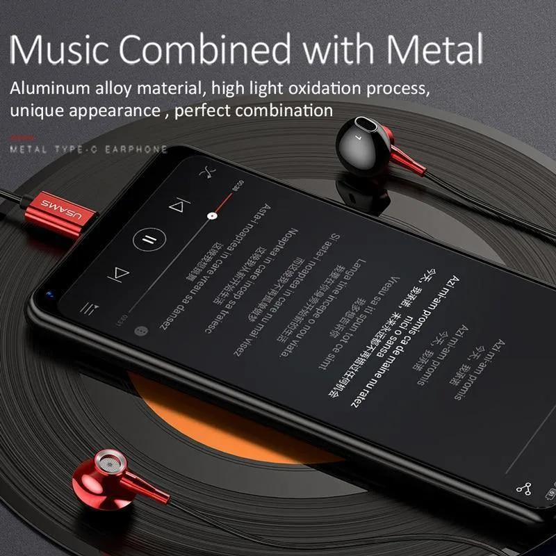USAMS Metall Typ C In-Ear-Kopfhörer Hochwertiges Hifi-Stereo-Headset Mikrofon Kabelgebundener In-Ear-Kopfhörer Typ C für Samsung Huawei LG