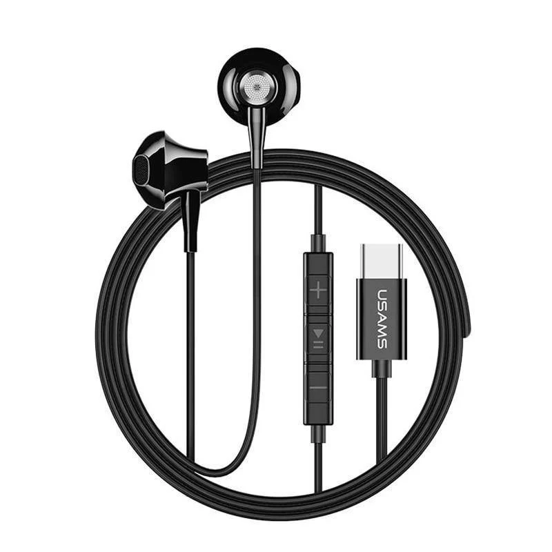 USAMS Metall Typ C In-Ear-Kopfhörer Hochwertiges Hifi-Stereo-Headset Mikrofon Kabelgebundener In-Ear-Kopfhörer Typ C für Samsung Huawei LG