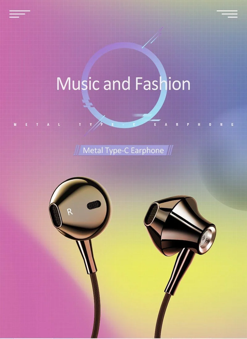USAMS Metall Typ C In-Ear-Kopfhörer Hochwertiges Hifi-Stereo-Headset Mikrofon Kabelgebundener In-Ear-Kopfhörer Typ C für Samsung Huawei LG