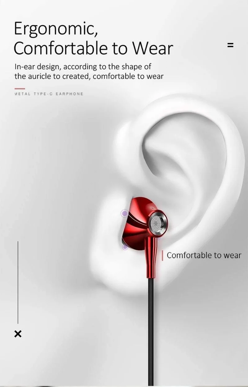 USAMS Metall Typ C In-Ear-Kopfhörer Hochwertiges Hifi-Stereo-Headset Mikrofon Kabelgebundener In-Ear-Kopfhörer Typ C für Samsung Huawei LG